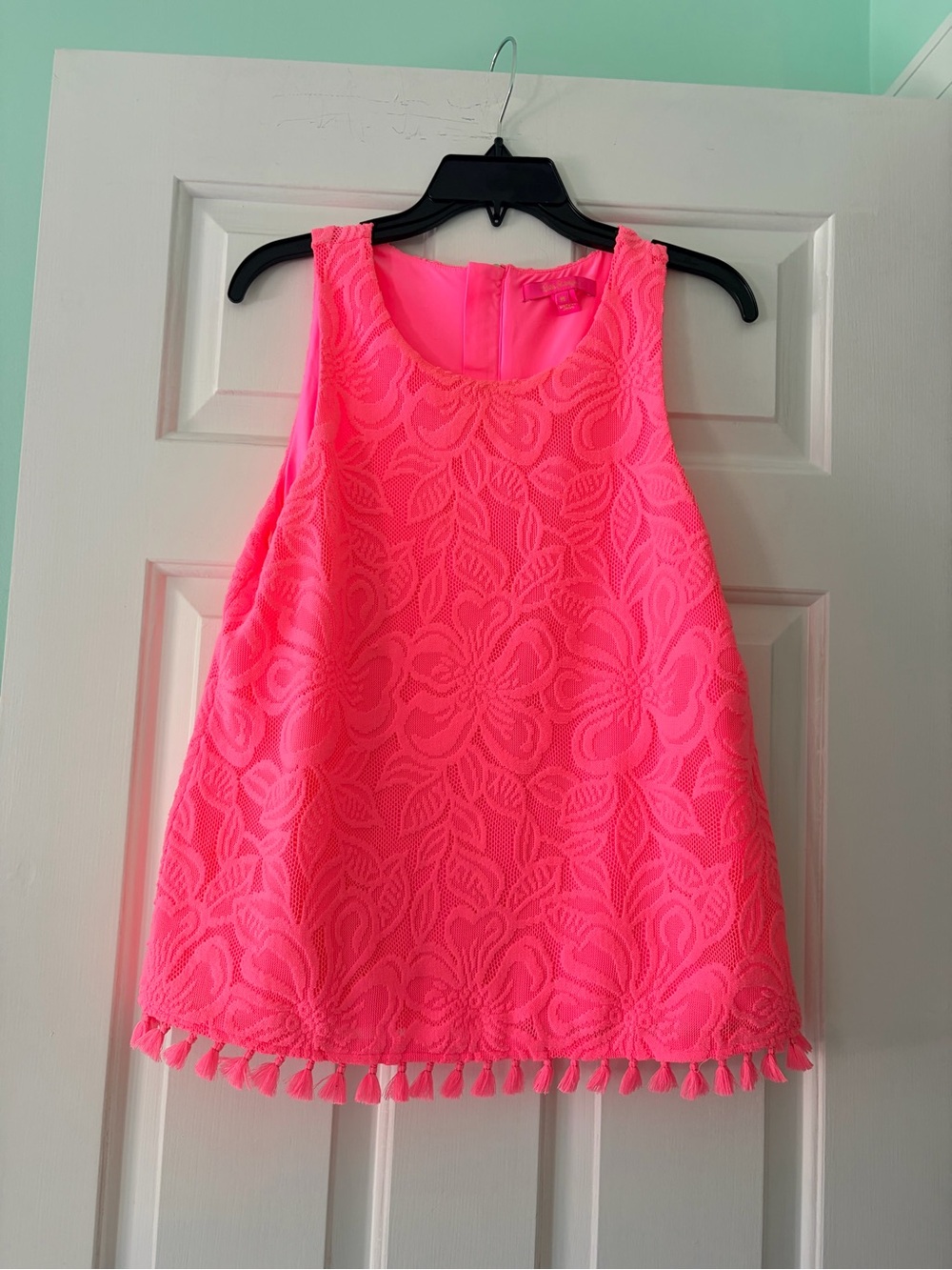 Lilly Pulitzer Neon Pink Lace Tank with Tassel Trim